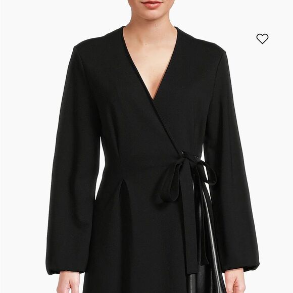 MaxMara Taffeta Wrap Dress V-Neck Belted Dress Black Small NWT $595 - Picture 3 of 9